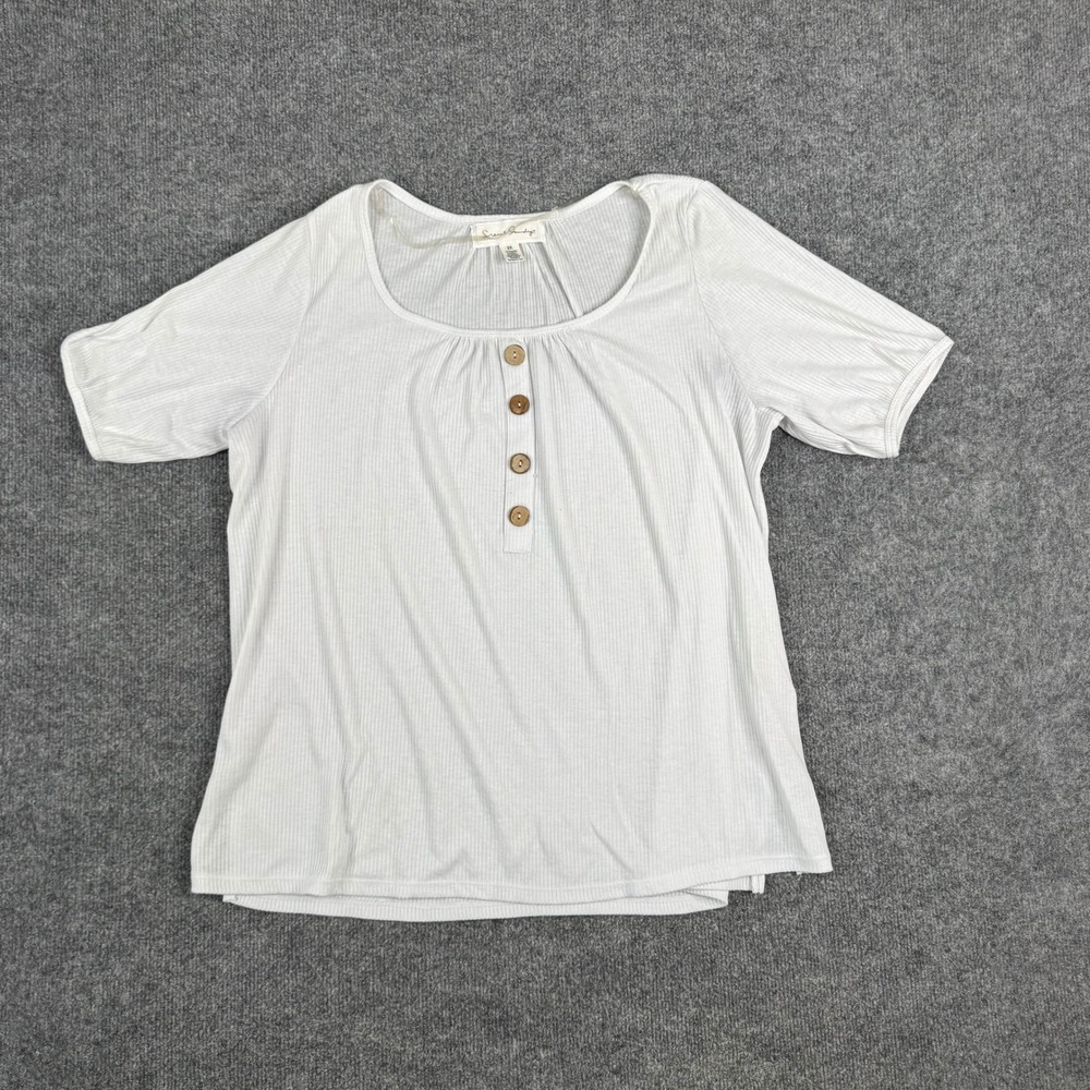 French Laundry Top Womens Size 2X White Ribbed Rayon Blend Henley Short Sleeve